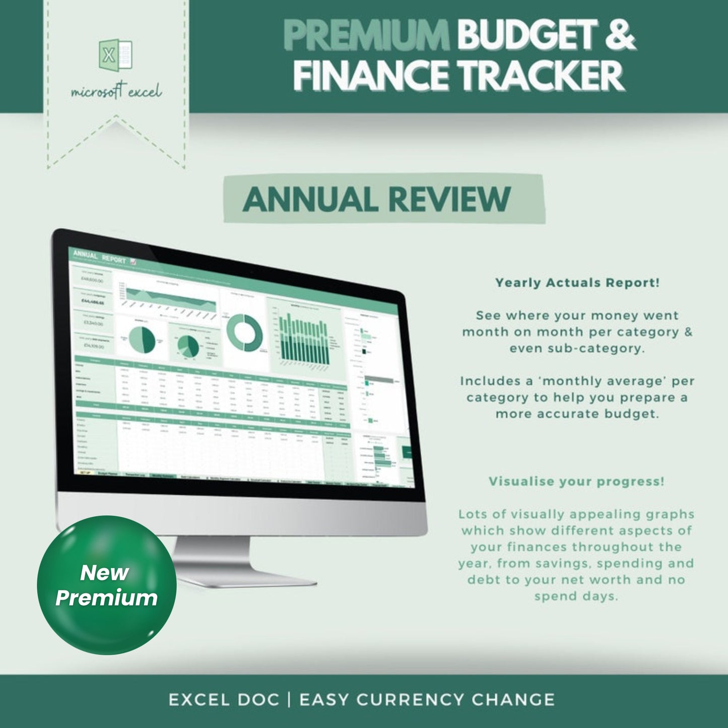 Excel Premium Budget & Finance Tracker | Monthly & Annual Budget Spreadsheet | Savings, Debt & Finance Organizer