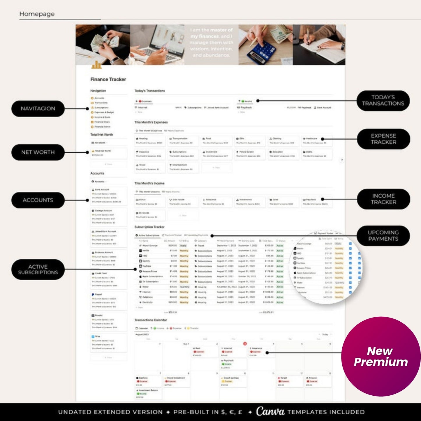 Finance Tracker Notion Template | Personal & Business Financial Planner | Budgeting, Subscriptions, Debt & Income Goals
