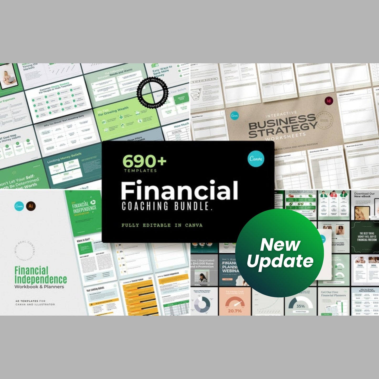 650+ Financial Coaching Canva Templates Bundle | Financial Freedom Digital Course, Workbooks & Social Media Templates | With Real Content