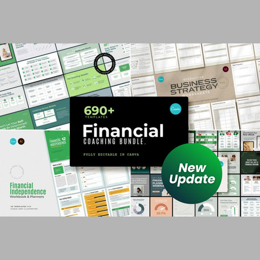 650+ Financial Coaching Canva Templates Bundle | Financial Freedom Digital Course, Workbooks & Social Media Templates | With Real Content