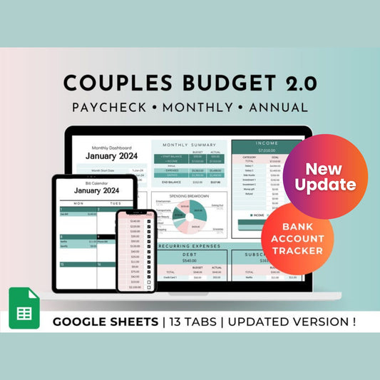 Couples & Family Budget Spreadsheet – Shared Google Sheets Budget Template with Partner Dashboards & Auto Bill Split