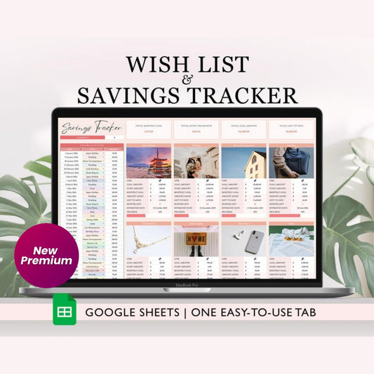 Wishlist & Sinking Funds Tracker Google Sheets Template | Aesthetic Digital Savings Planner | Vision Board Wish List for Online Shopping & Goals