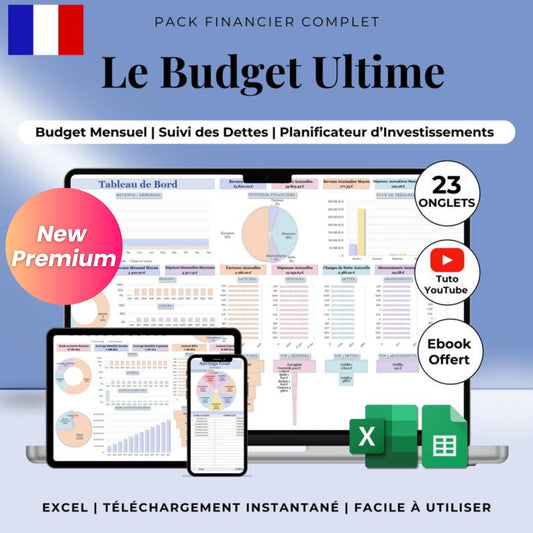 Annual Budget Spreadsheet (French) – Google Sheets & Excel | Monthly, Biweekly, 50/30/20 Budget Planner, Bills, Debt, Net Worth, Investment Tracker