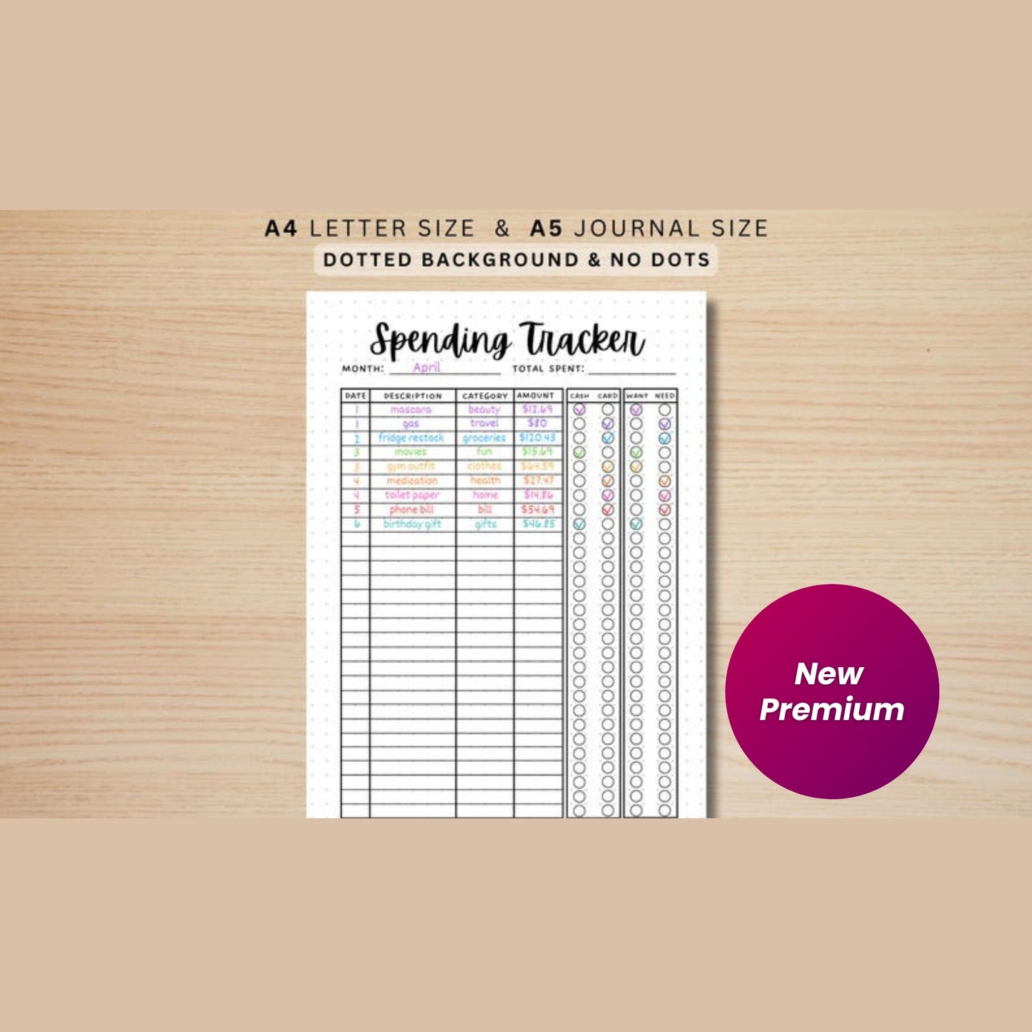 Spending Tracker Printable Journal Page – Expense & Finance Log – A4 & A5 Planner Pages – Money Tracker  – Instant Download