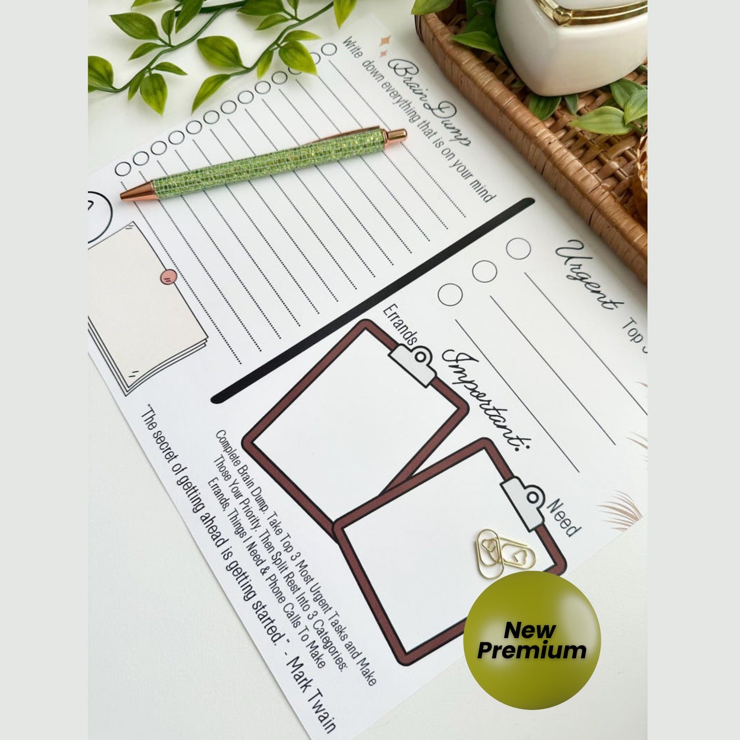 Get Organized "Brain Dump" Task Sheet | Priority Daily Planner | PDF Instant Download