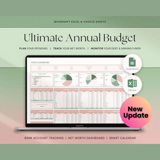 Annual Budget Spreadsheet | Excel & Google Sheets Monthly + Yearly Budget Planner | Personal Finance Tracker Template