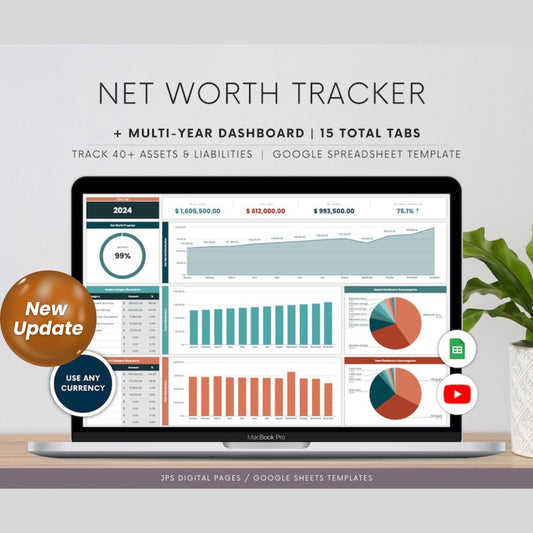 Net Worth Tracker Template | 10-Year Multi-Year Dashboard | Google Sheets Financial Planner | Investment & Net Worth Calculator