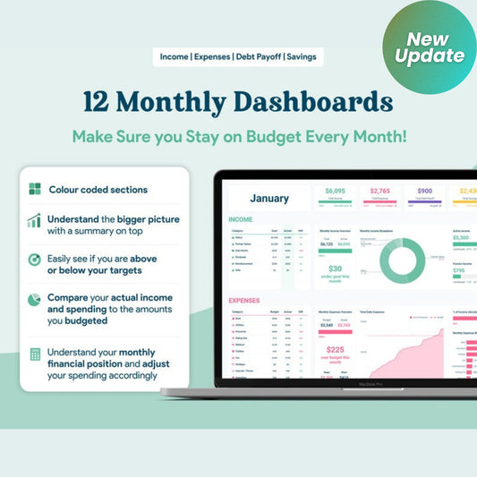 Beginner Monthly & Yearly Budget Spreadsheet | Google Sheets Budget Template | Simple Personal Finance Tracker | Light Mode