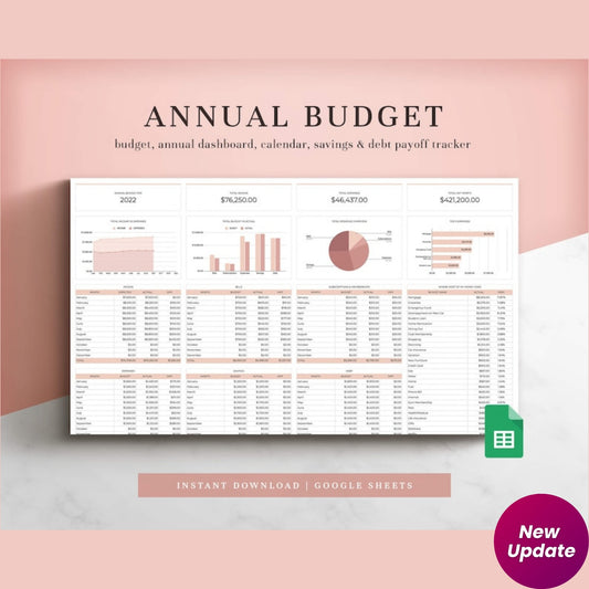 Annual Budget Spreadsheet for Google Sheets | Budget Planner & Personal Finance Tracker | Yearly Budget Template