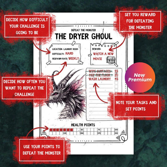 ADHD Cleaning Checklist Game - Printable Chore Challenge for Adults & Kids - DND Inspired Cleaning Planner - Digital Download PDF