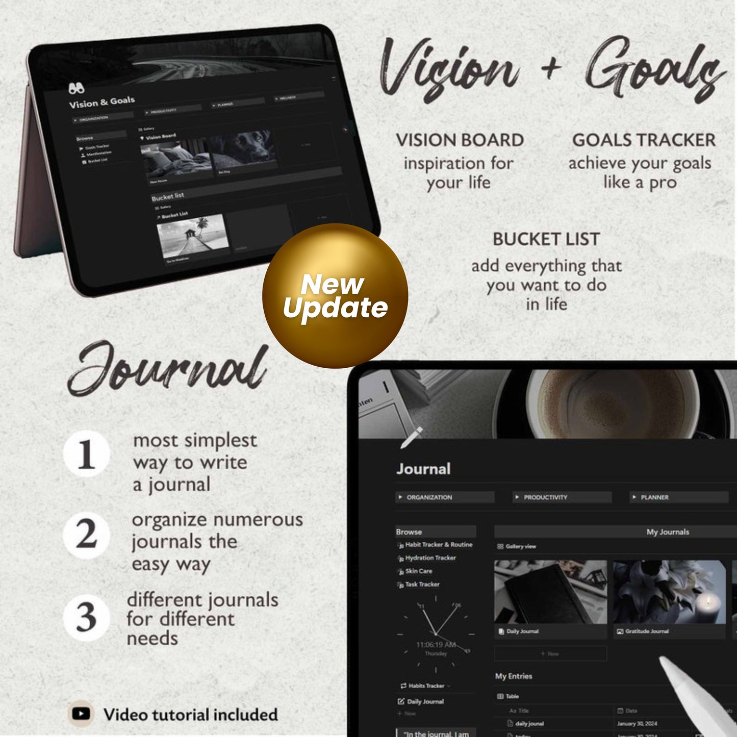 2025 Notion Life Planner | All-In-One Aesthetic Dashboard | Minimal & Simple Notion Template