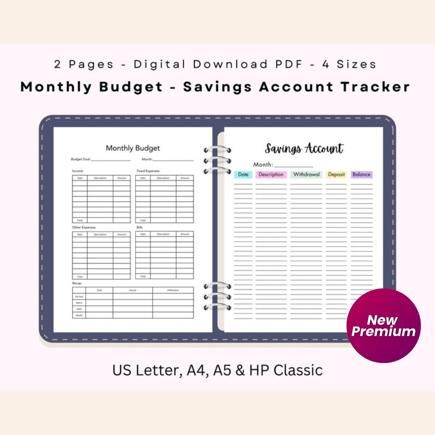 Monthly Budget & Printable Finance Tracker | Minimalist Monthly Budget Template | 16 Page Budget Planner | 4 Sizes | Instant Download