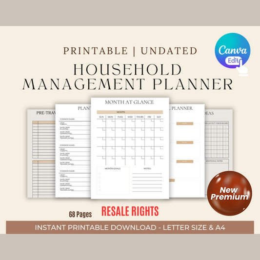 Household Planner | PLR Canva Template | Master Resell Rights | Home Binder | Household Budget & Life Organizer | Digital Download PDF
