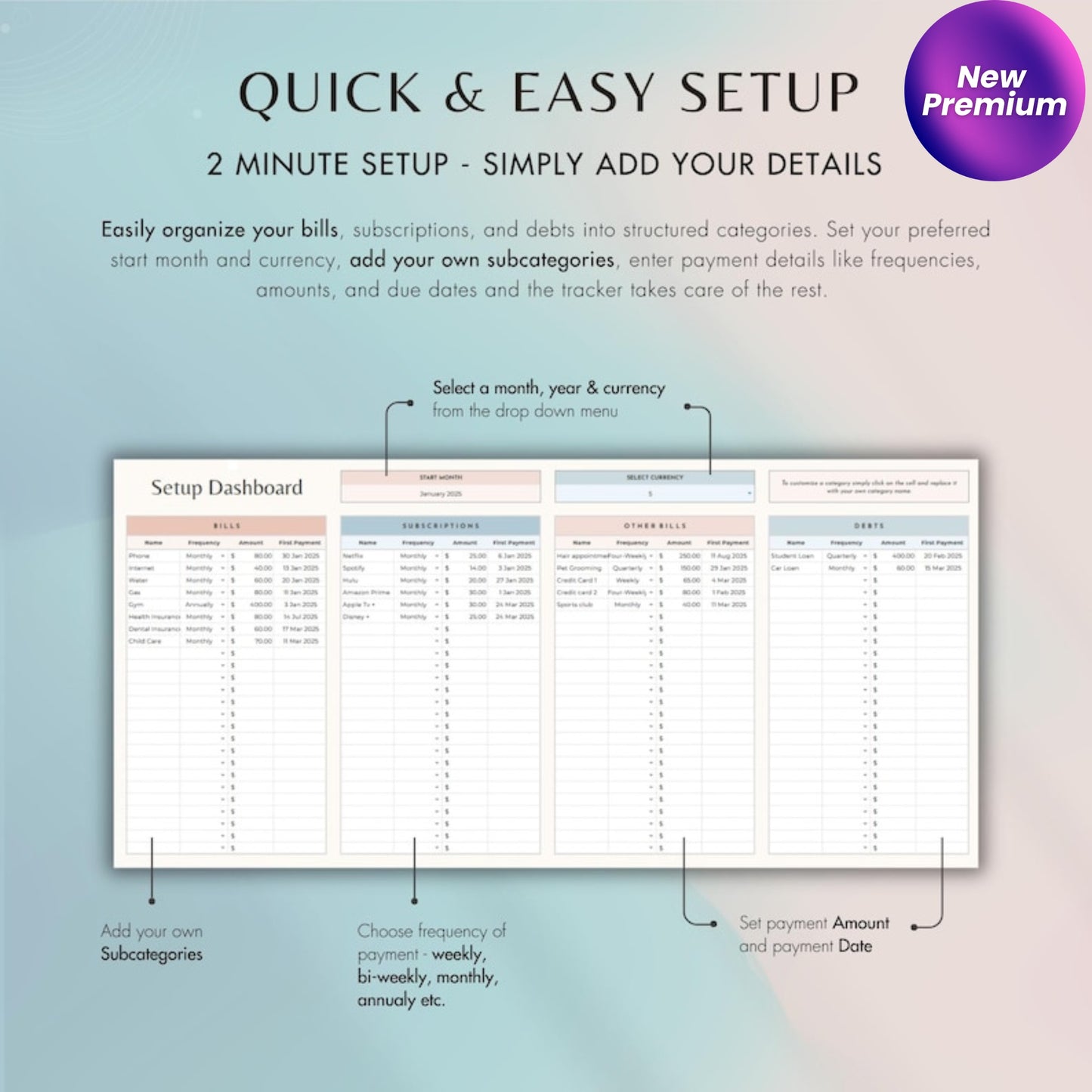 Bill Tracker Spreadsheet | Google Sheets Bill Calendar | Smart Monthly Bill Payment Planner | Digital Financial Organizer