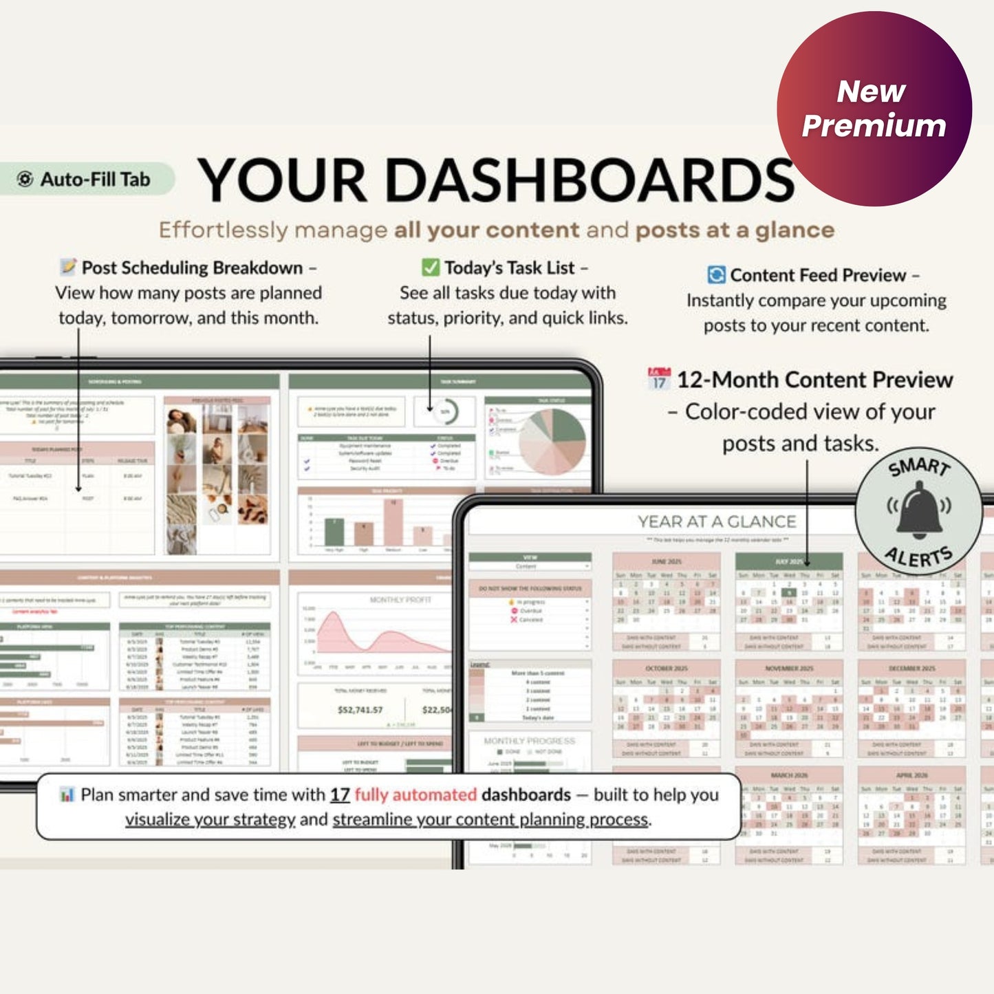 Social Media Content Planner Spreadsheet – Monthly Calendar, Content Tracker & Dashboard | Instagram, TikTok, YouTube | Google Sheets & Excel Template