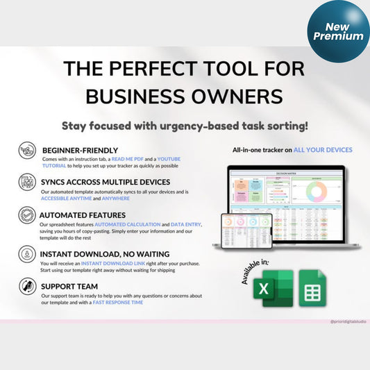 Decision Matrix Task Tracker – Google Sheets & Excel | Eisenhower Matrix To-Do List | ADHD Productivity Planner | Work Priority Project Organizer