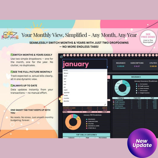Ongoing Monthly Bill Spreadsheet | Aesthetic Budget Planner for Google Sheets | Automatic Bill Organizer | ADHD-Friendly Digital Finance Tool  📝 Product Description: Stay on top of your bills with this