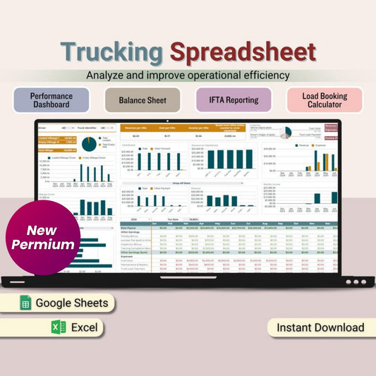 Trucking Spreadsheet Bundle: Load Booking, IFTA Fuel Tax, Profit & Loss, Mileage Tracker (Google Sheets + Excel)
