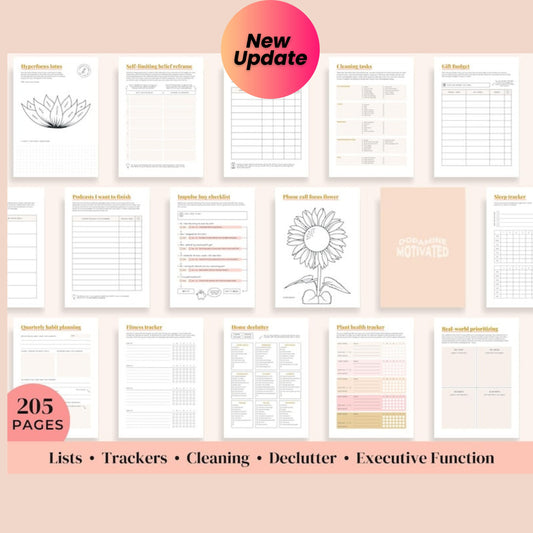 ADHD Printable Planner (Created by an ADHDer) – 205-Page Adult ADHD Daily Organizer, Self-Care & Growth Journal – 2025 & Beyond