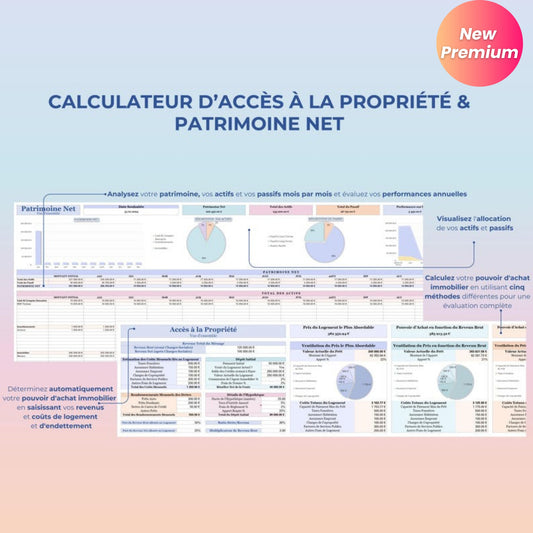 Annual Budget Spreadsheet (French) – Google Sheets & Excel | Monthly, Biweekly, 50/30/20 Budget Planner, Bills, Debt, Net Worth, Investment Tracker