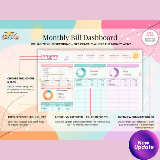 Ongoing Monthly Bill Spreadsheet – Colorful Google Sheets Budget Tracker | No Annual Reset | ADHD & Beginner Friendly