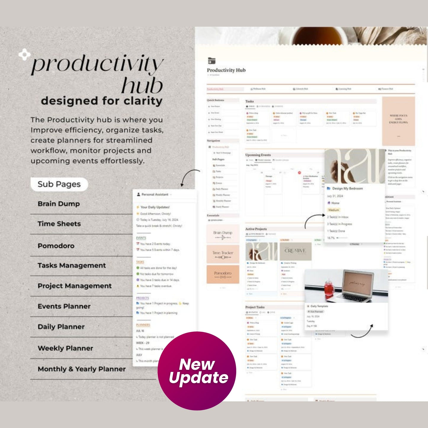 Notion Advanced Life Planner | ADHD Adult Digital Planner | That Girl Aesthetic Notion Template | Second Brain 2.0 | 2025 Productivity Dashboard