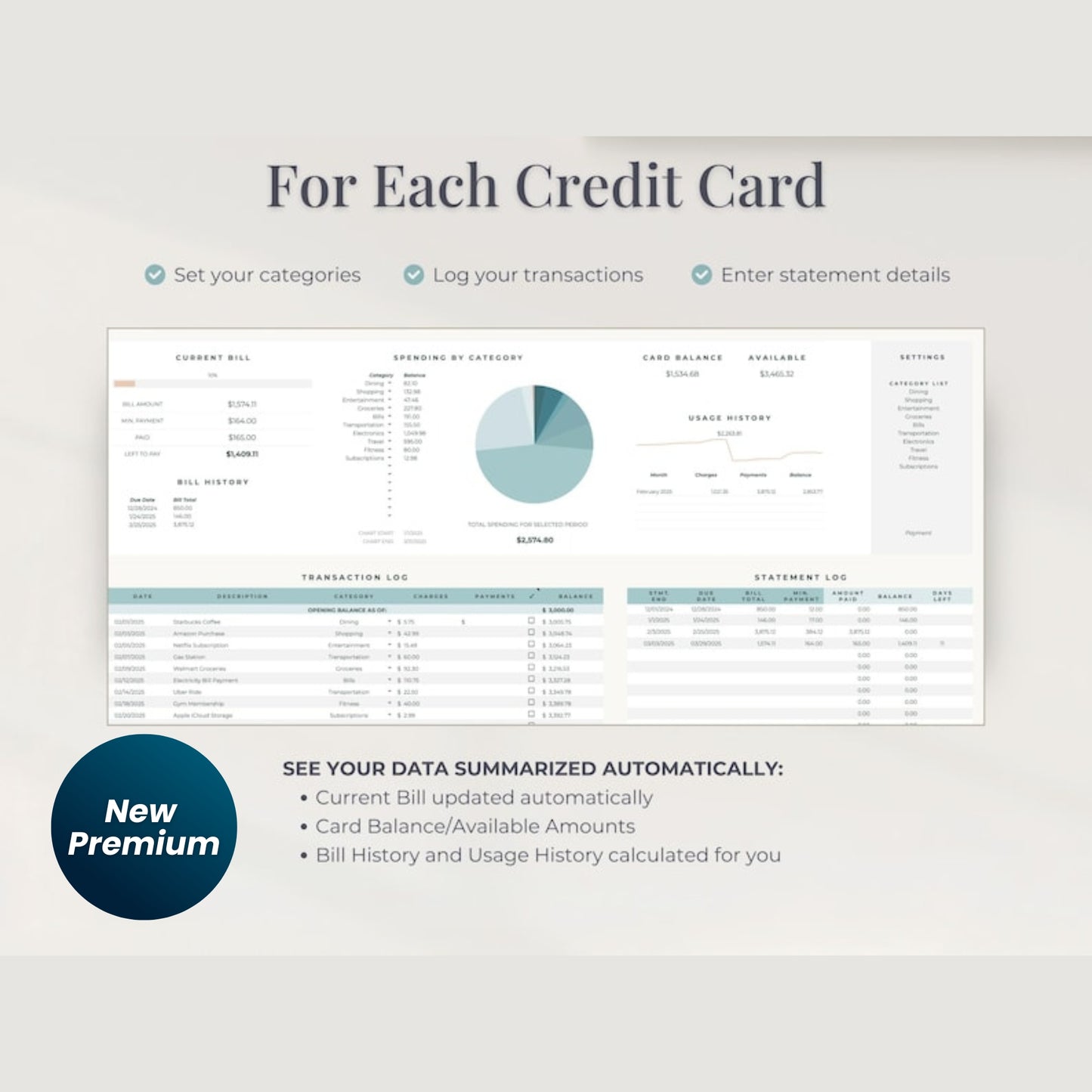 Credit Card Tracker Log Template | Personal Finance Spreadsheet | Google Sheets & Excel Credit Card Payoff Planner