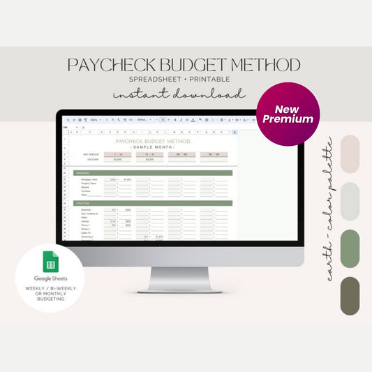 Paycheck Budget Spreadsheet Template for Google Sheets – Monthly Budget, Weekly Spending Tracker, Budget by Paycheck – Green LD018