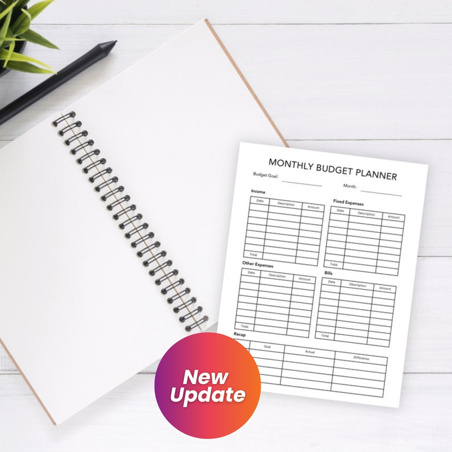 Monthly Budget Printable Planner | Digital Budget Binder PDF | Minimalist Budget Log & Tracker | 16 Pages | 5 Sizes