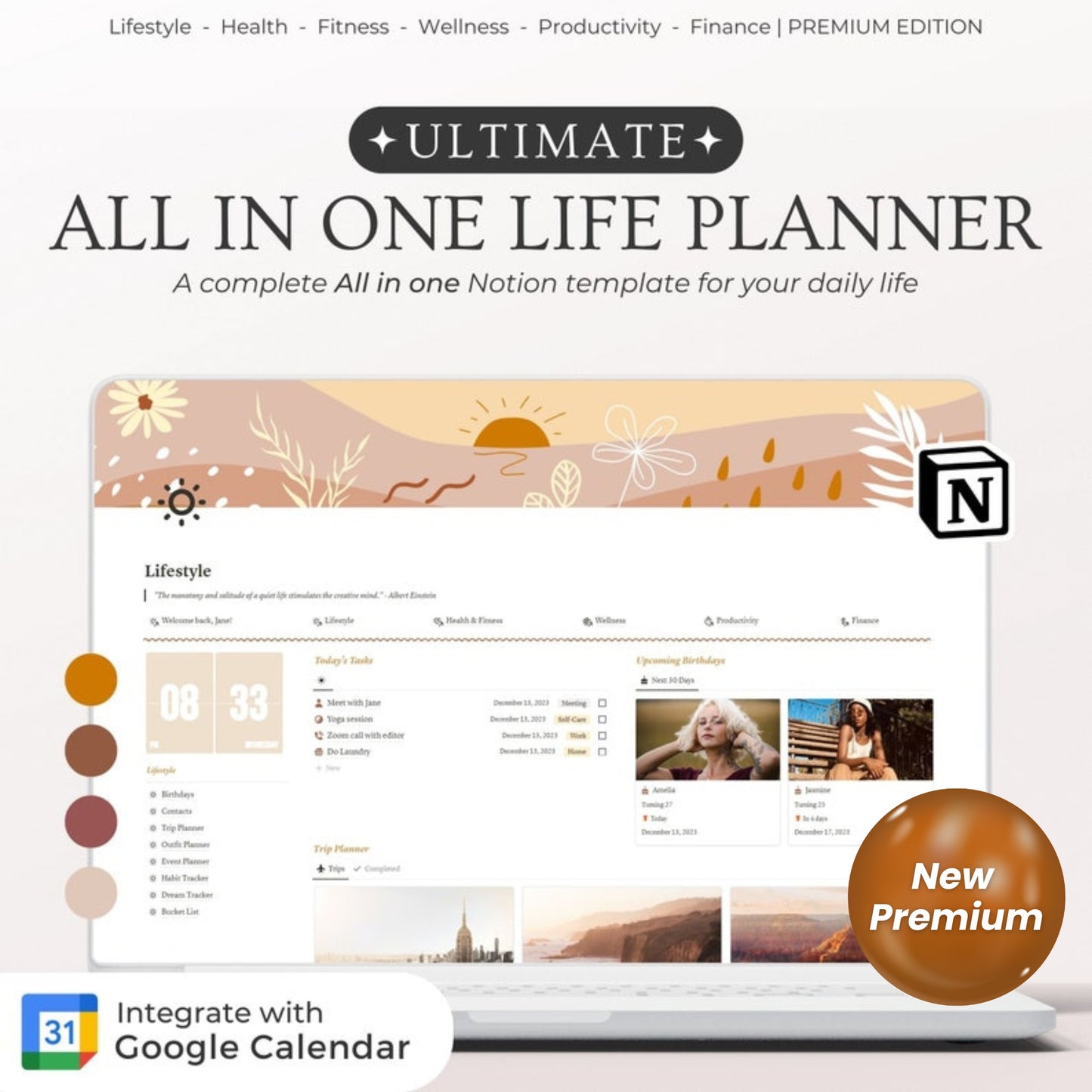 Notion Template Personal Planner | All-in-One Life Dashboard | Daily, Health, Finance & Productivity Organizer
