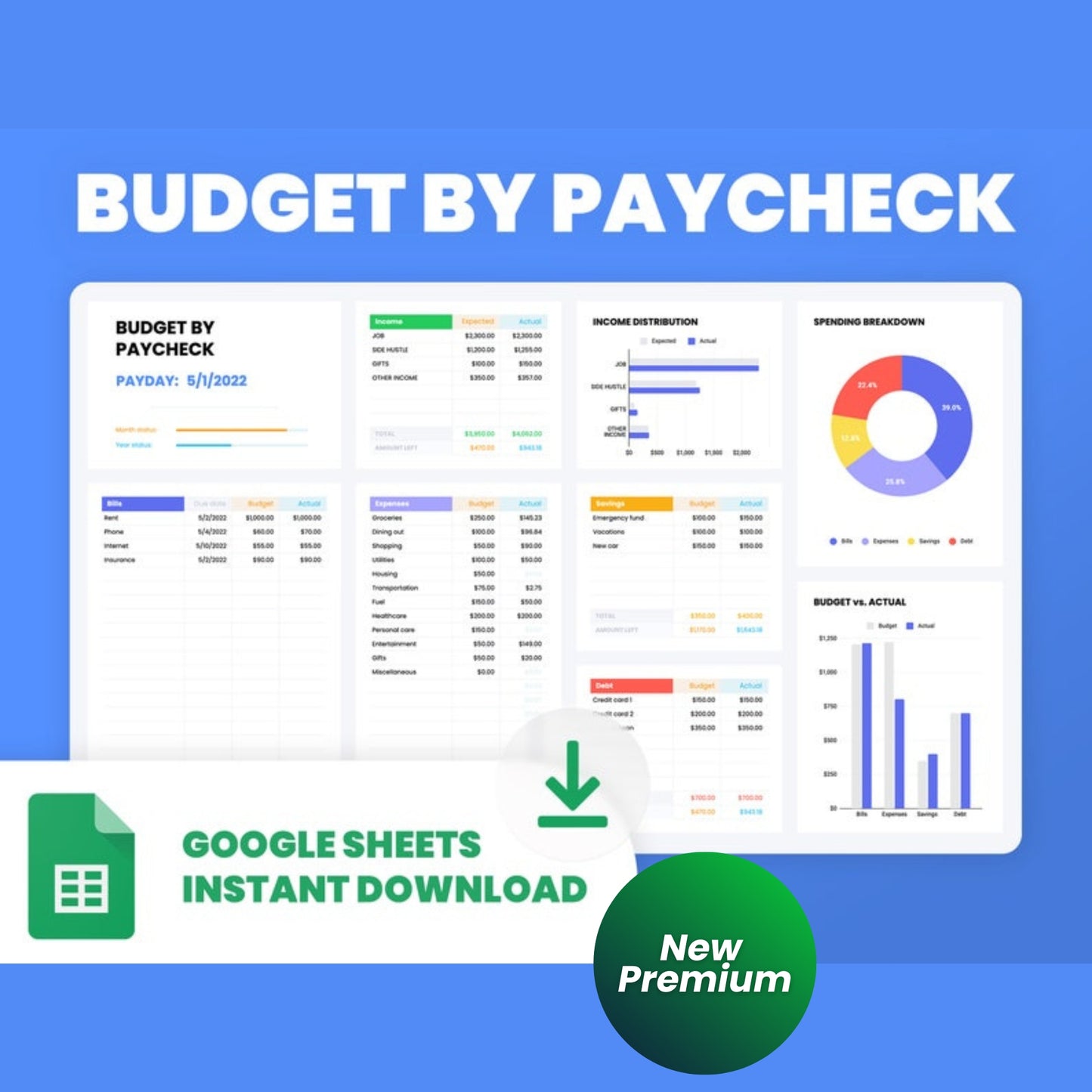 Budget by Paycheck Spreadsheet | Weekly Budget Dashboard | Personal Finance Tracker | Google Sheets Budget Template