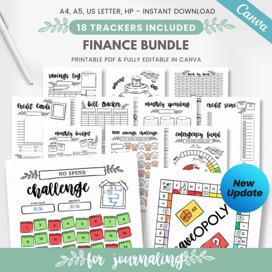 Printable Finance Trackers Bundle | Budget Planner Binder | Editable Finance Planner Inserts | Expense Log | Savings Games | Bujo Templates