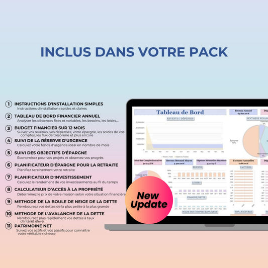 Annual Budget Spreadsheet in French – Google Sheets & Excel | Monthly, Biweekly, Debt, Bills, Investment, Net Worth Tracker | 50/30/20 Budget Planner