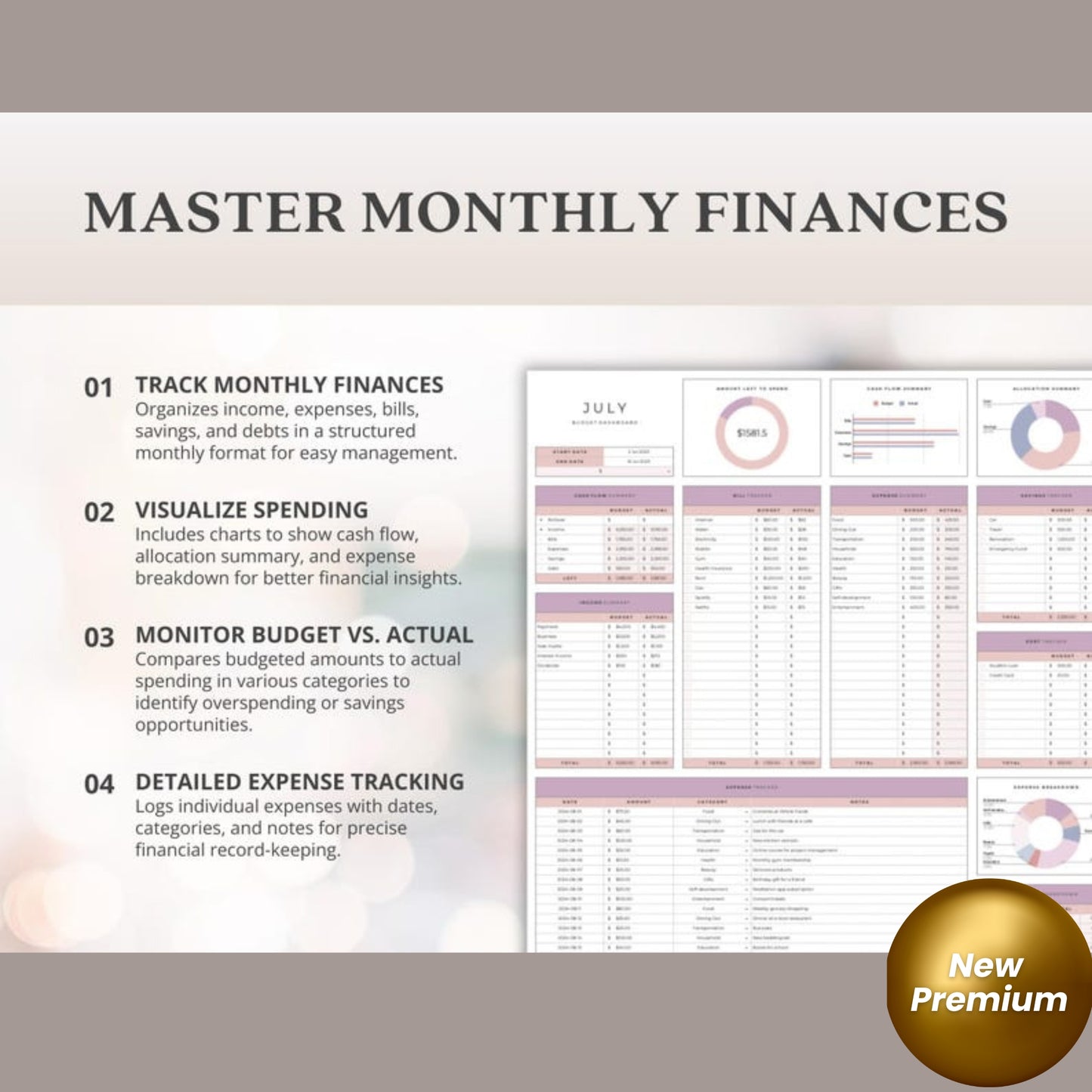 Simple Budget Spreadsheet – Google Sheets Monthly Budget Planner with Income, Debt & Expense Tracker | ADHD-Friendly Budgeting Tool with Guide