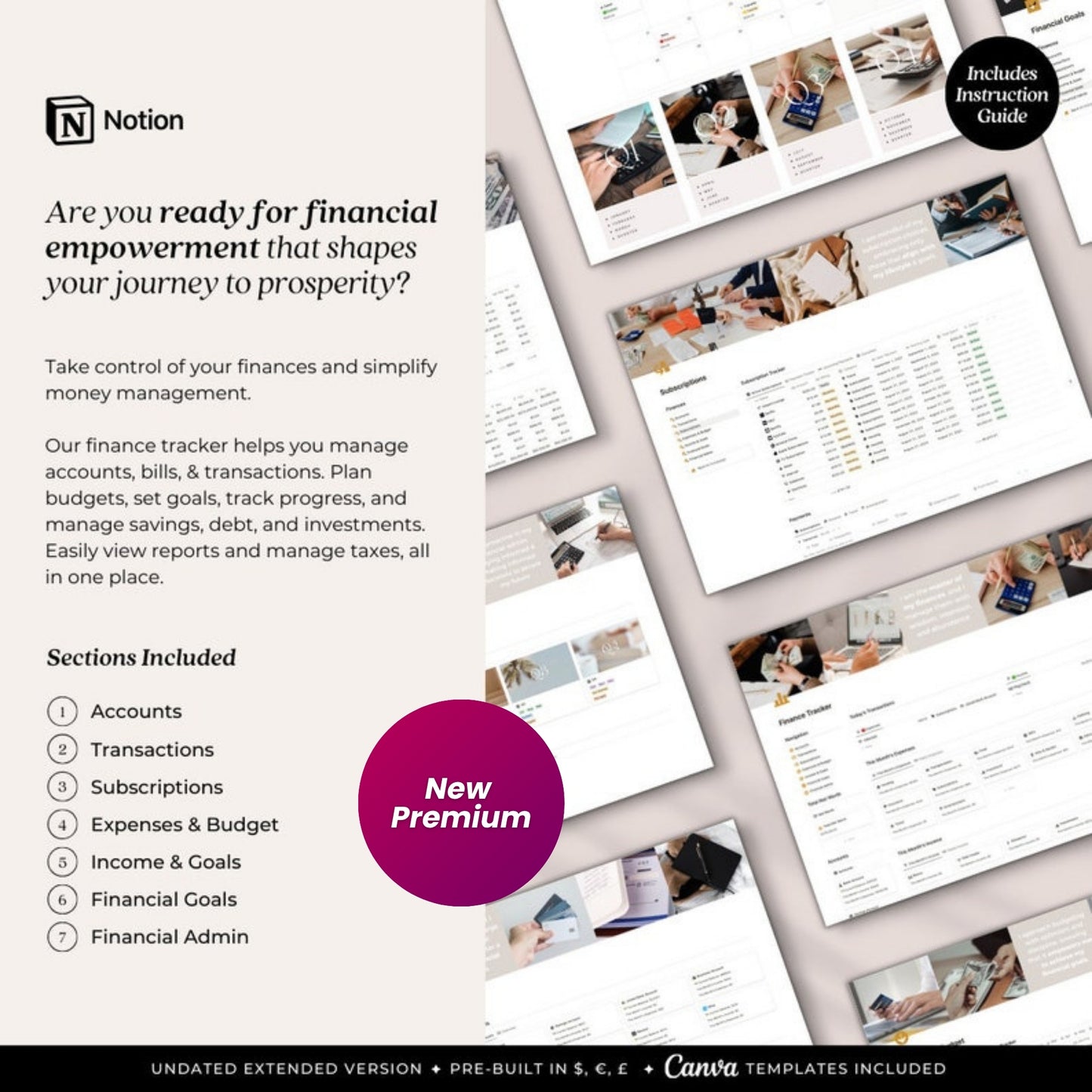 Finance Tracker Notion Template | Personal & Business Financial Planner | Budgeting, Subscriptions, Debt & Income Goals