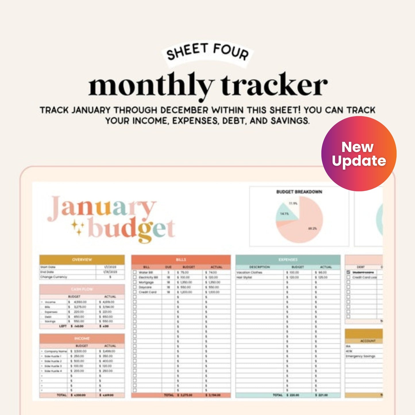 All-in-One Finance Spreadsheet | Budget, Savings & Debt Tracker | Google Sheets Template