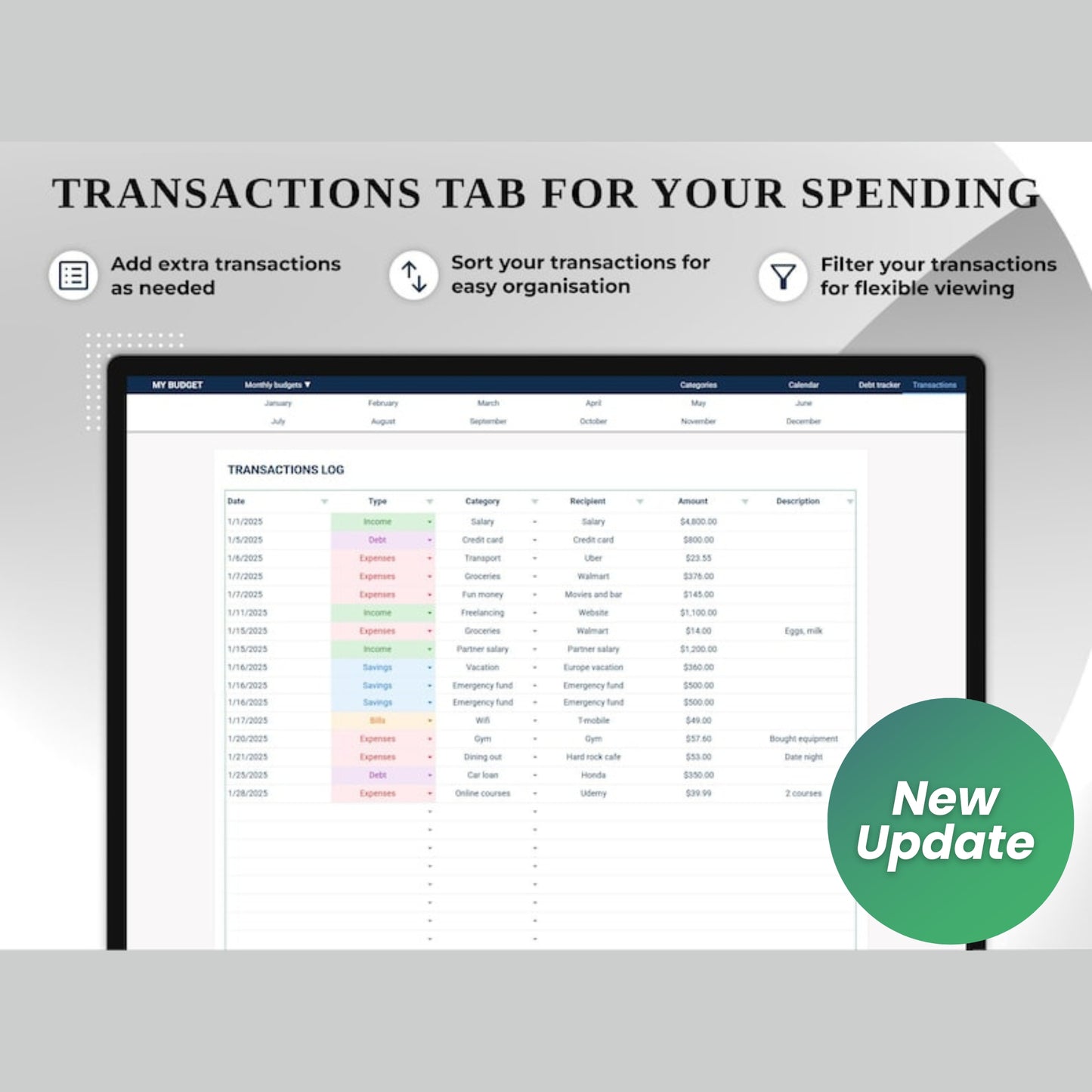 Annual & Monthly Budget Planner | Google Sheets Spreadsheet | Personal Finance Tracker | Income, Expenses, Bills, Savings, Debt Payoff | Digital Download