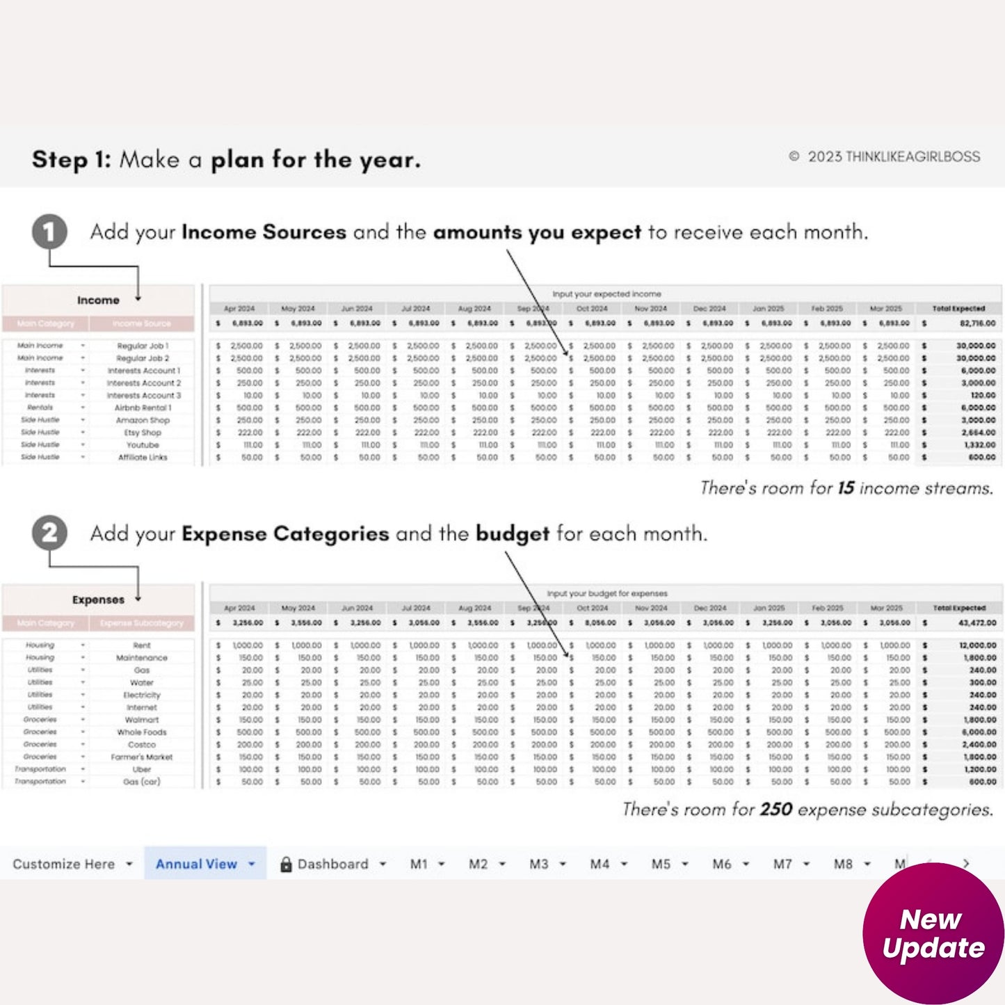 Income and Expense Tracker Spreadsheet - 12 Month Google Sheets Budget Template | Personal Finance Planner