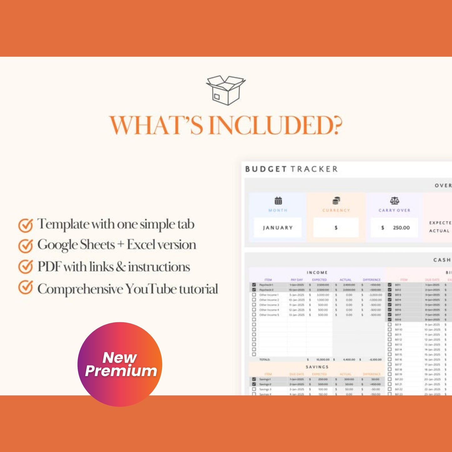 Paycheck Budget Tracker Google Sheets & Excel | Weekly Paycheck Planner | Income & Expense Tracker | Bill Calendar | Debt Tracker