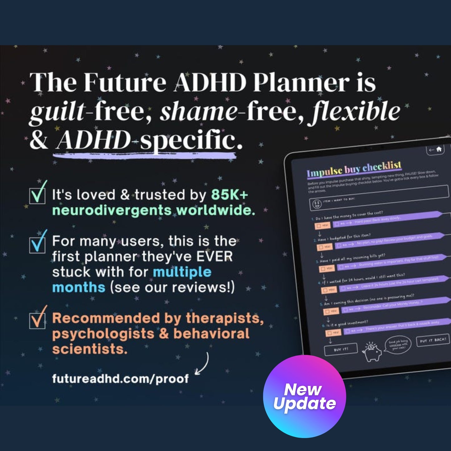 ADHD Digital Planner 2025 for iPad, Android & Goodnotes – Dark Rainbow Theme | Daily Planner, Habit Tracker & Self-Care Tools