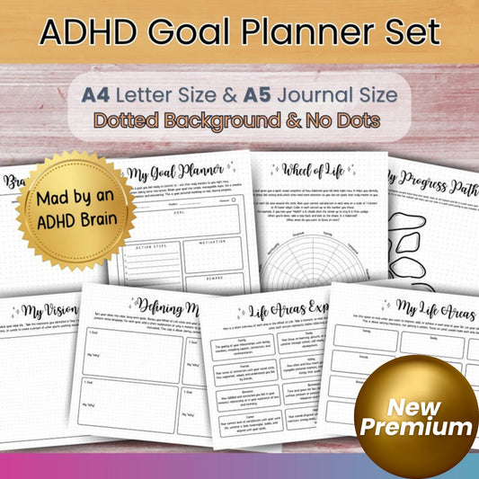 Ultimate ADHD Goal Planner Bundle for Neurodivergent Minds – Printable Vision Board, Wheel of Life, Goal Setting & Progress Tracker