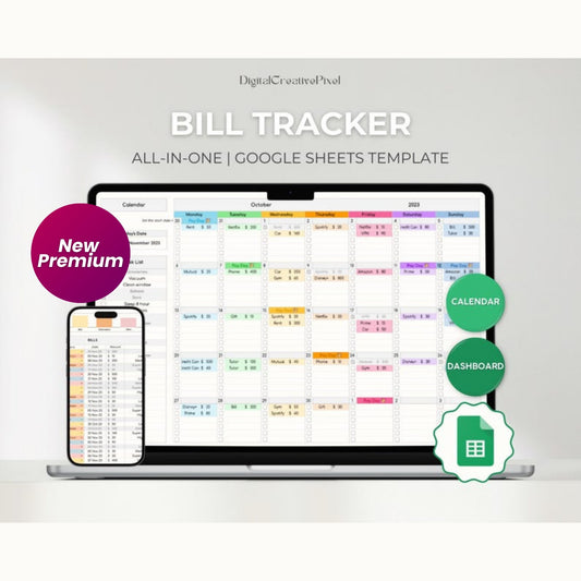 Bill Tracker Google Sheets | Monthly Calendar | Weekly Budget Spreadsheet | Financial Planner | Invoice Template | To Do List