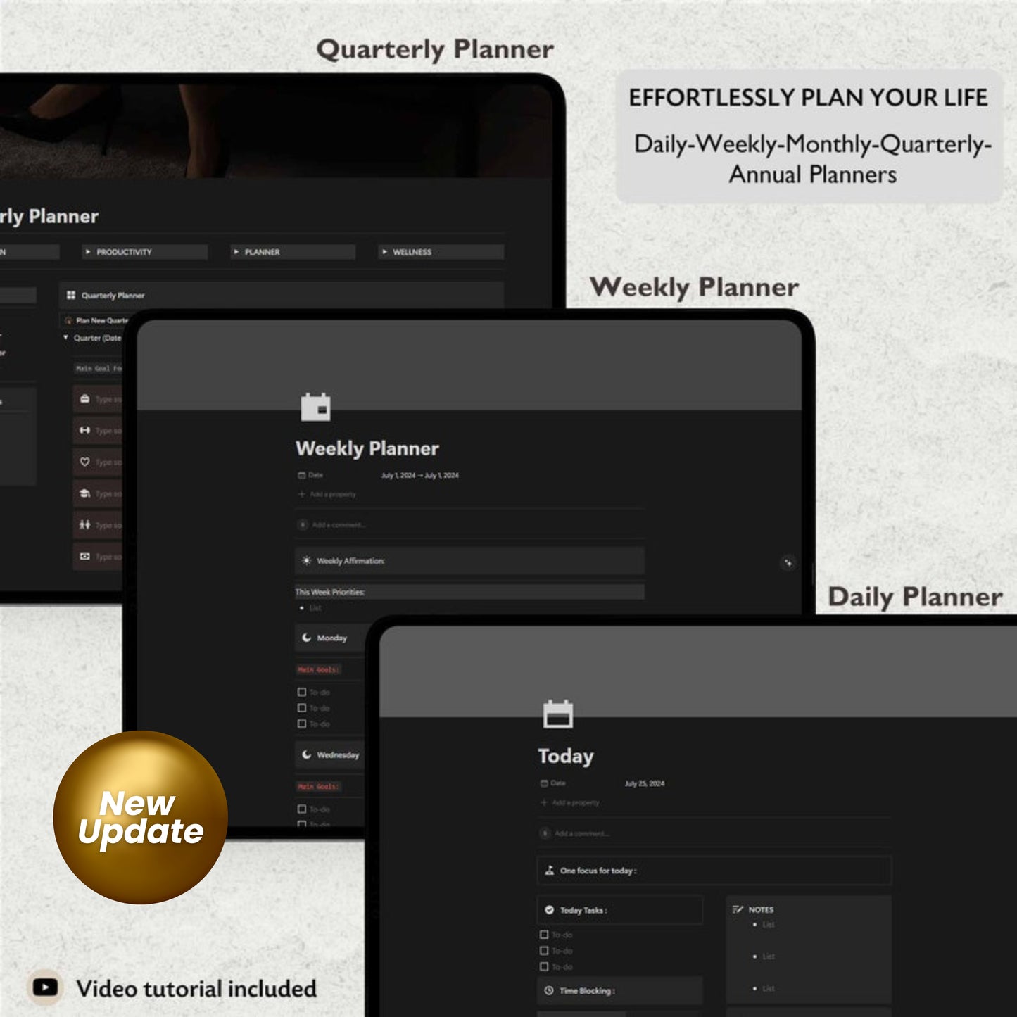 2025 Notion Life Planner | All-In-One Aesthetic Dashboard | Minimal & Simple Notion Template
