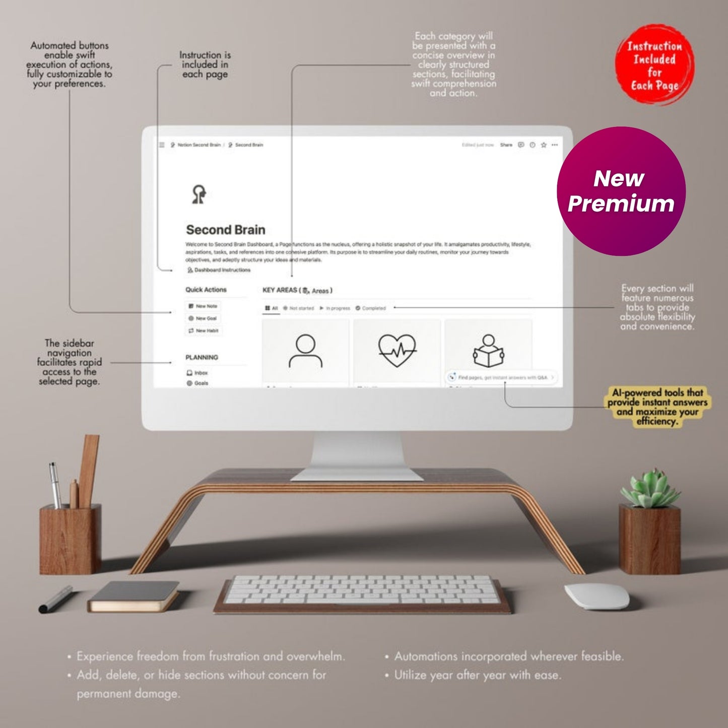 Second Brain Notion Planner – Boost Focus, Organize Your Life, and Manage Tasks with Ease