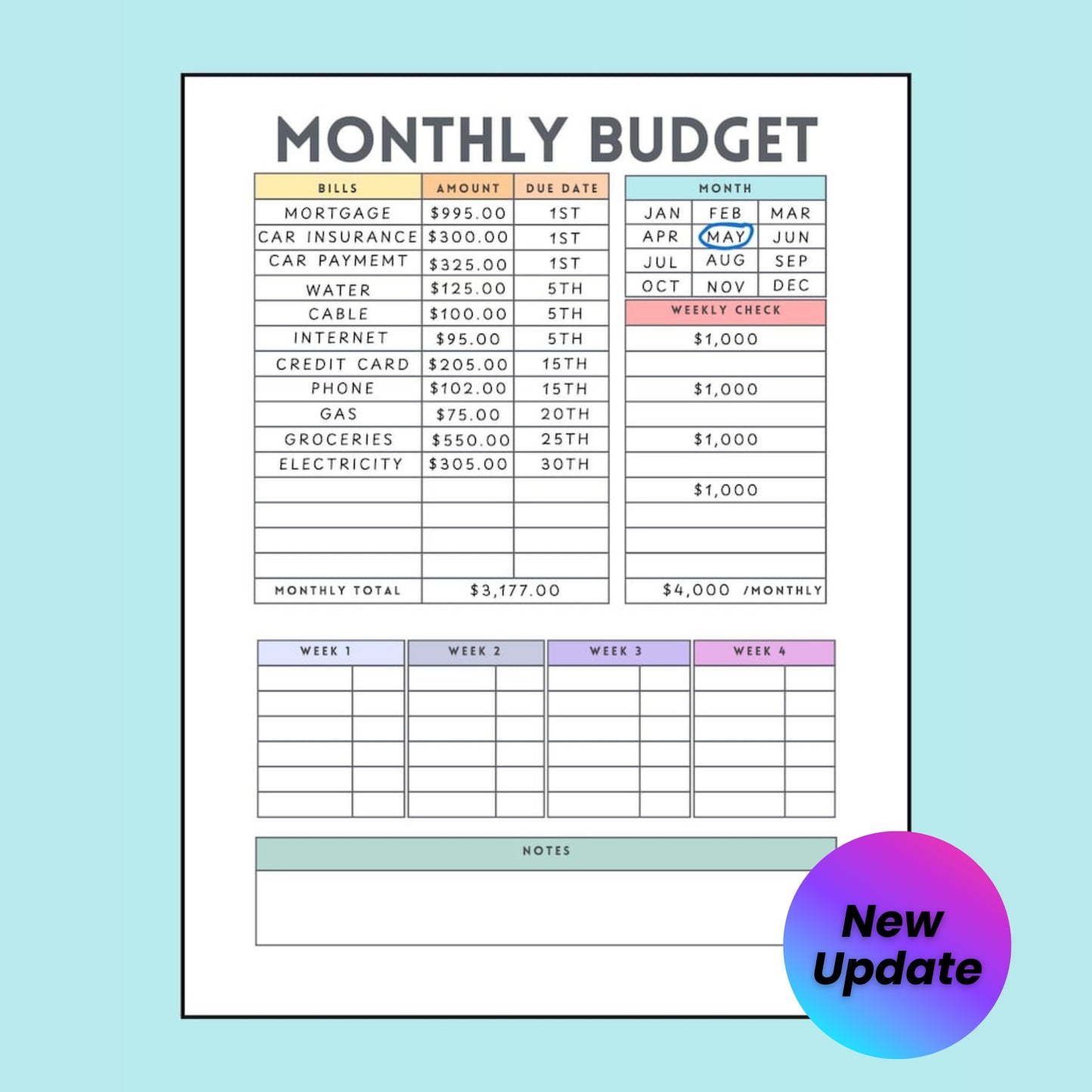 Monthly Income & Paycheck Budget Tracker – Printable Bullet Journal & Weekly Expense Planner – Minimalist Personal Finance Organizer