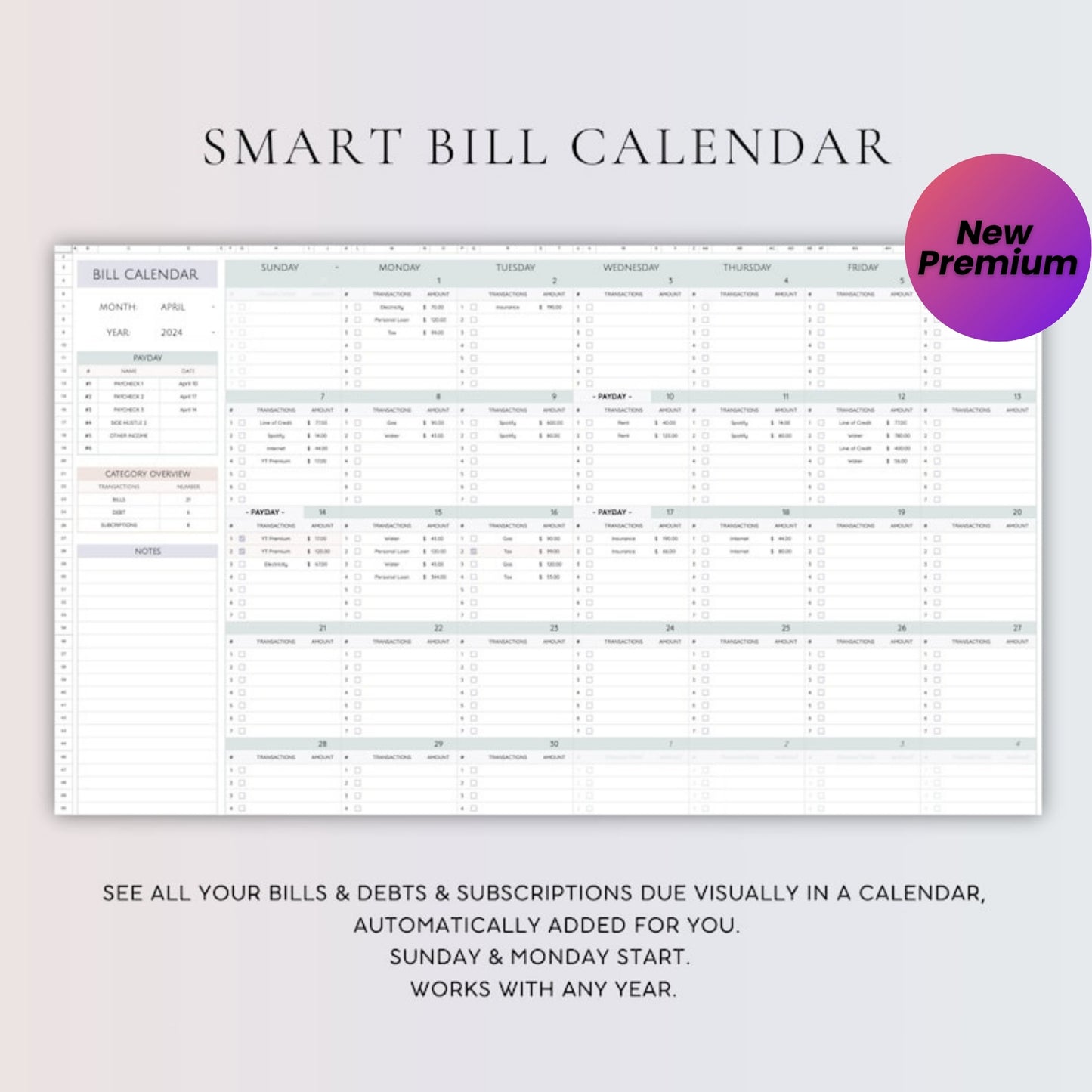 Budget Tracker Google Sheets and Excel | Digital Budget Planner | Bill Calendar | Monthly Budget Spreadsheet Template | Finance Tracker