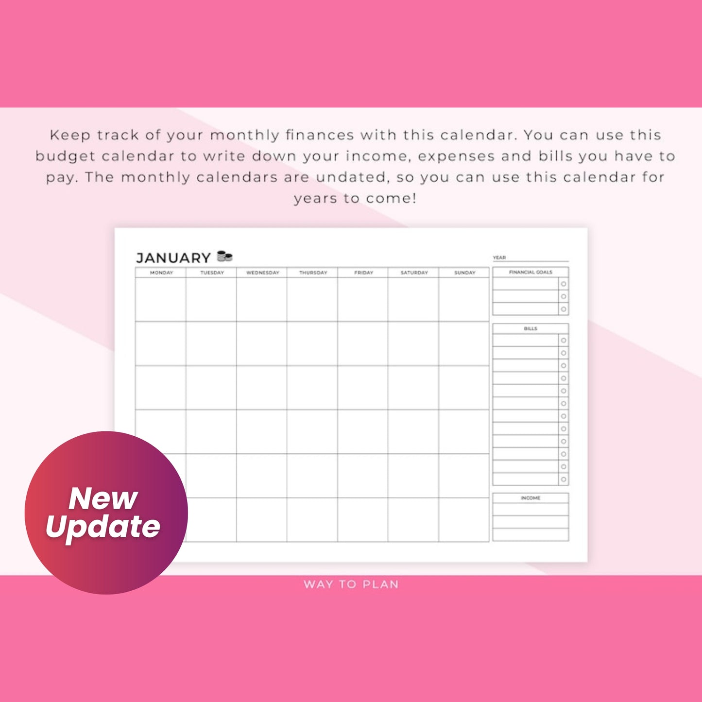 Monthly Budget Calendar Printable | Personal Finance & Bill Payment Organizer | Financial Goals & Budget Planner PDF Insert