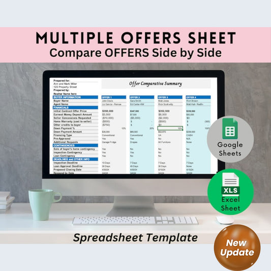 Seller's Net Sheet + Multiple Offers Spreadsheet Bundle | Real Estate Closing Proceeds & Offer Comparison Tool