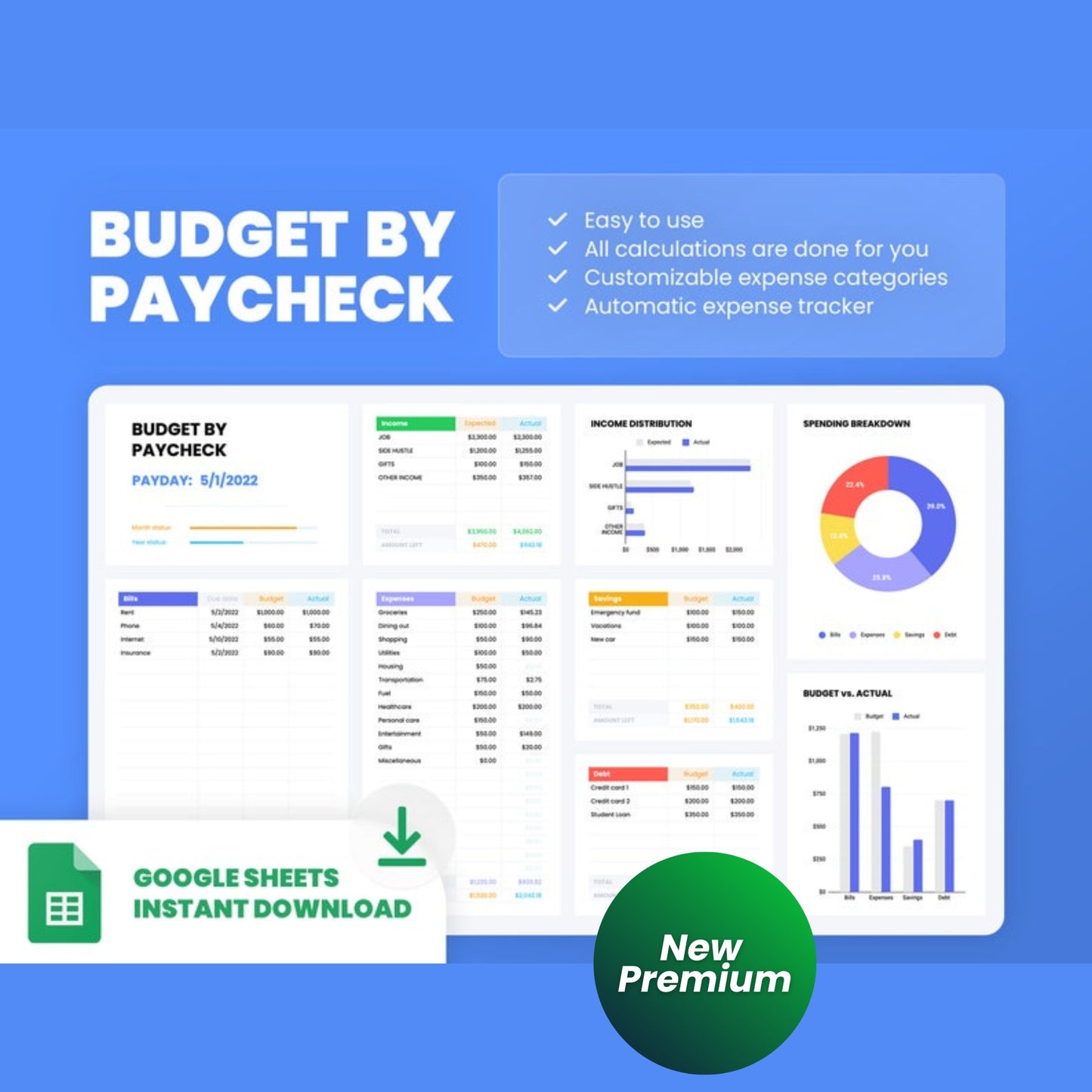 Budget by Paycheck Spreadsheet | Weekly Budget Dashboard | Personal Finance Tracker | Google Sheets Budget Template