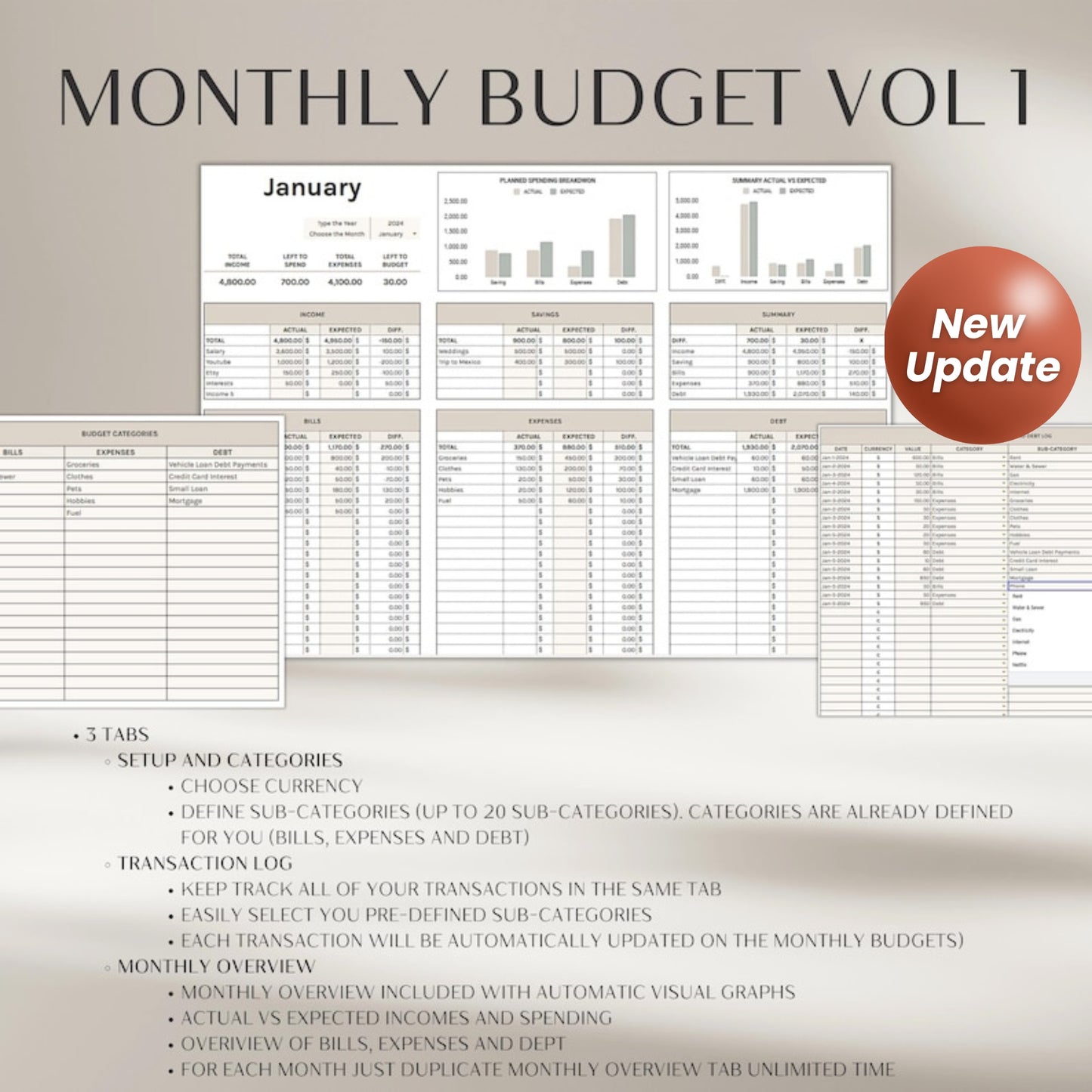 PLR Digital Monthly Budget Spreadsheet Bundle | Budget Planner Excel & Google Sheets Templates | Debt Payoff, Income Tracker, Financial Organizer
